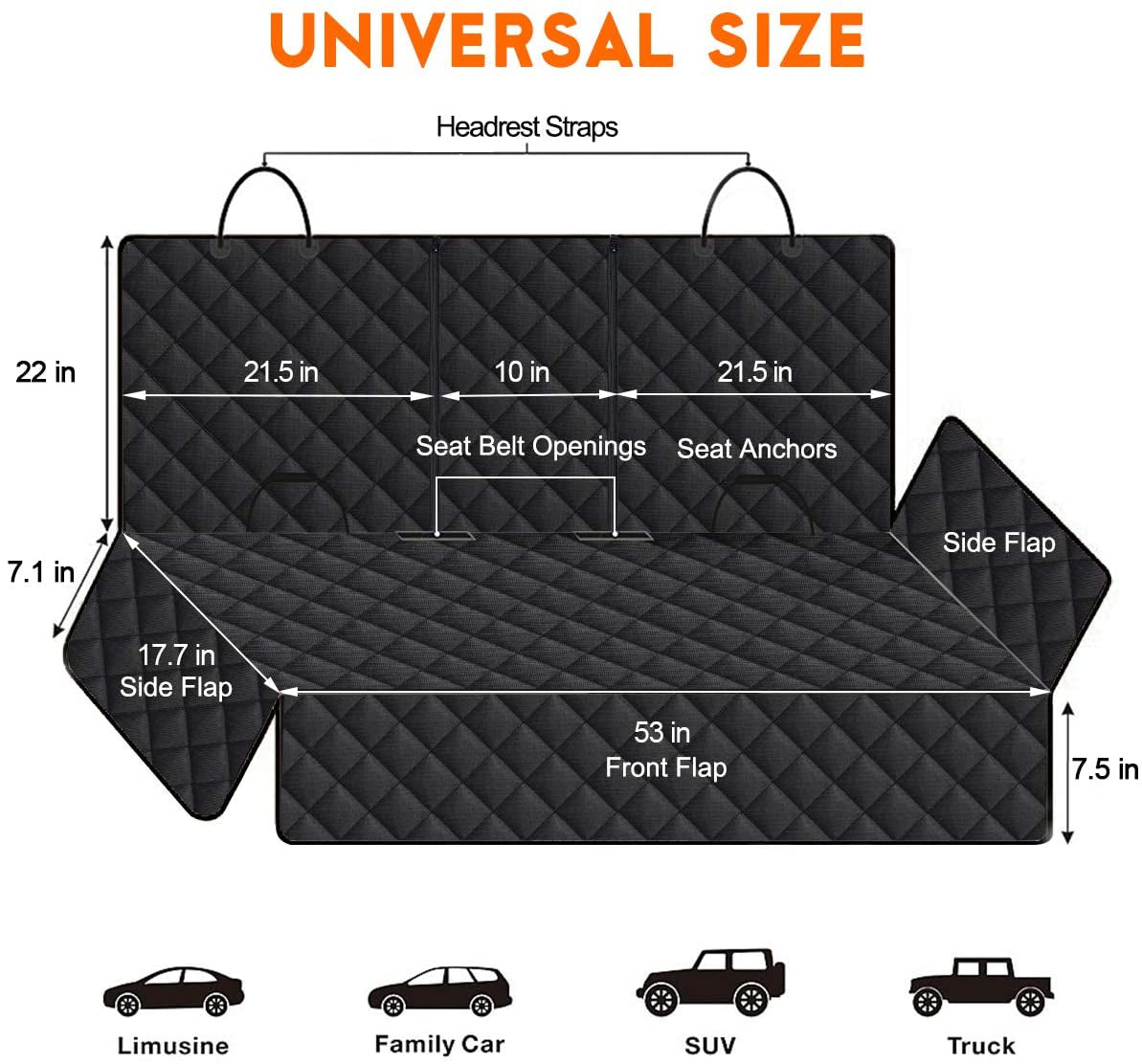 Ultimate Waterproof Dog Car Seat Cover - Non-Slip Protector for Back Seats of Cars, Trucks, and SUVs - Adjustable with Seat Belts - Perfect for Pets and Kids - Black