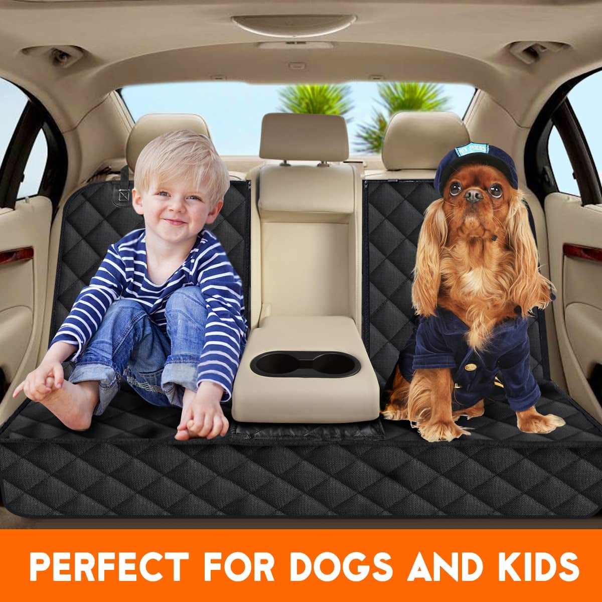 Ultimate Waterproof Dog Car Seat Cover - Non-Slip Protector for Back Seats of Cars, Trucks, and SUVs - Adjustable with Seat Belts - Perfect for Pets and Kids - Black