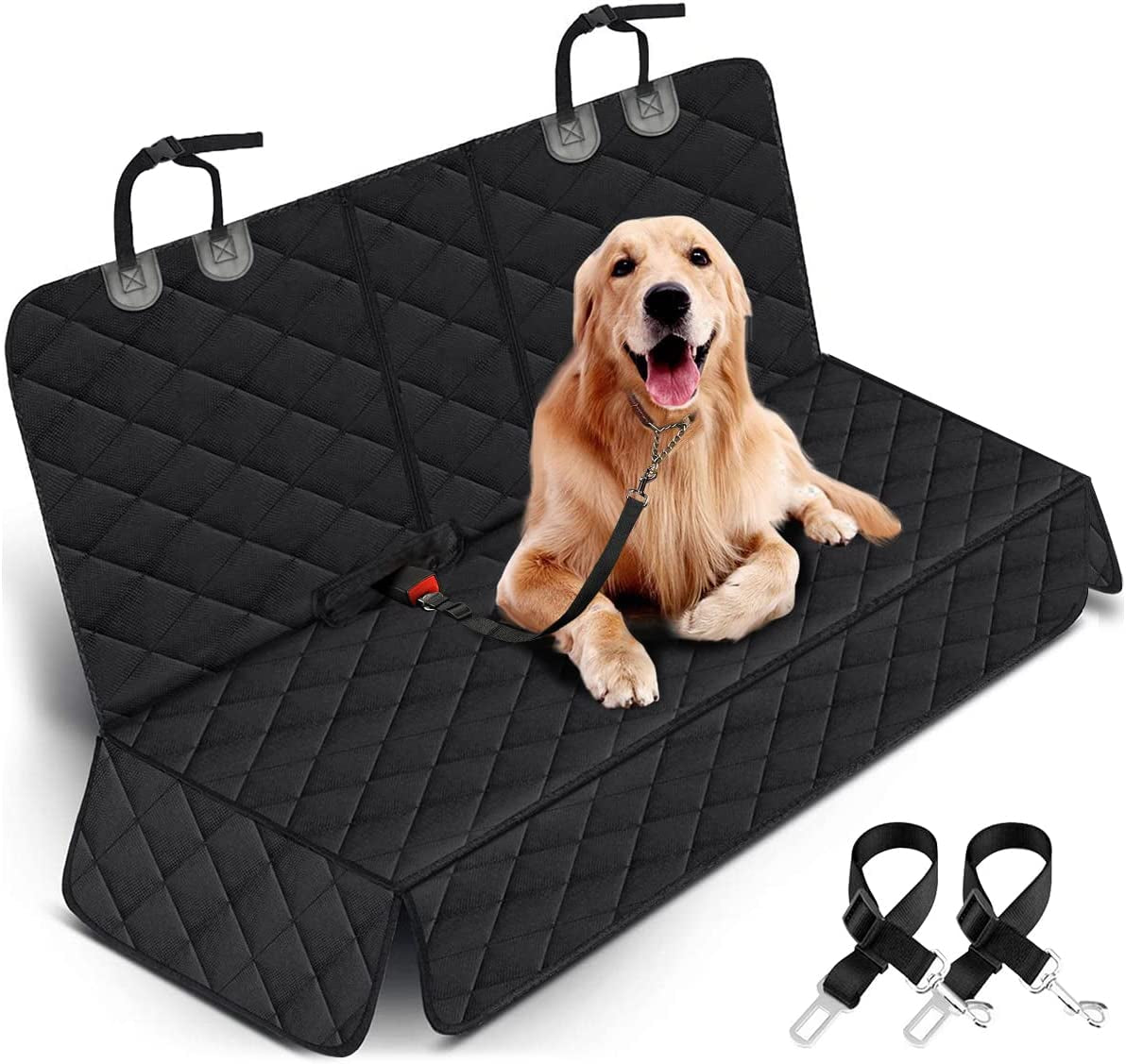 Ultimate Waterproof Dog Car Seat Cover - Non-Slip Protector for Back Seats of Cars, Trucks, and SUVs - Adjustable with Seat Belts - Perfect for Pets and Kids - Black