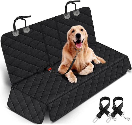 Ultimate Waterproof Dog Car Seat Cover - Non-Slip Protector for Back Seats of Cars, Trucks, and SUVs - Adjustable with Seat Belts - Perfect for Pets and Kids - Black